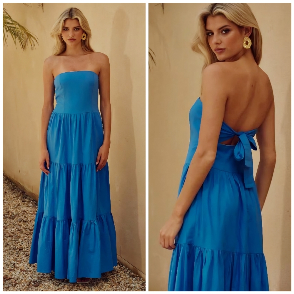 Seven Wonders Tiered Tie Back Cotton Blue Dress, 2